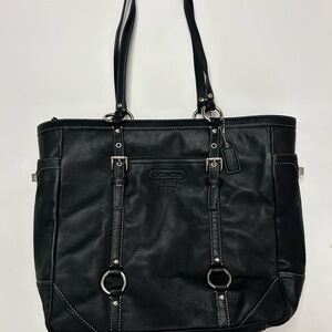 Coach Black Leather Tote Bag with Silver Hardware